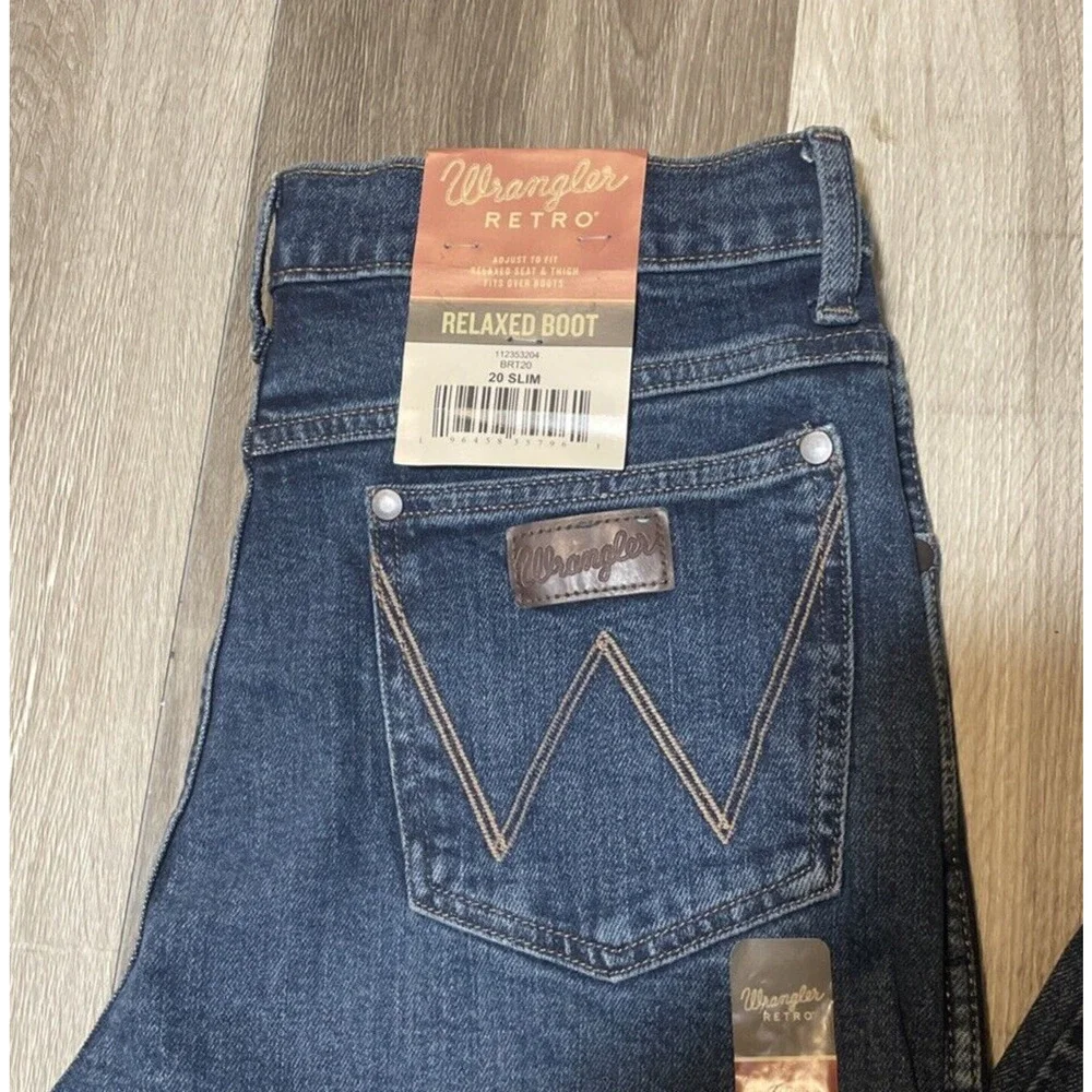 Wrangler Retro Men's Slim Relaxed Bootcut Blue Denim Stretch Jeans - Size 20